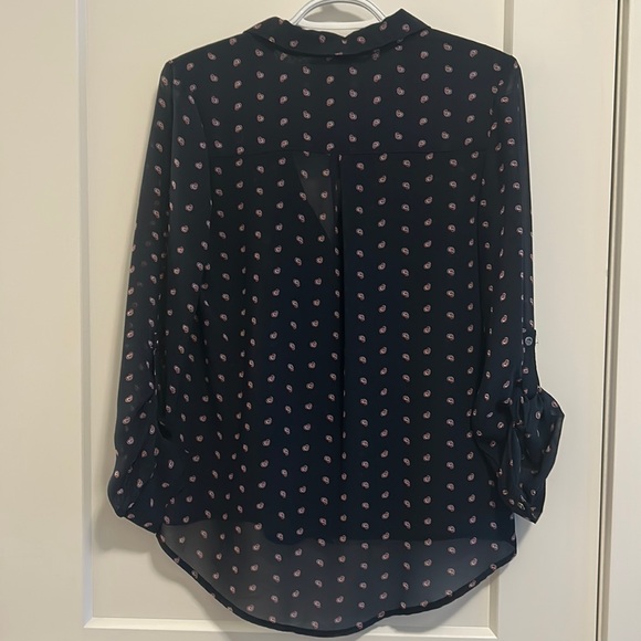 Charlotte Russe Blouse. Size S. Navy Blue with red/white pattern. - Picture 3 of 3